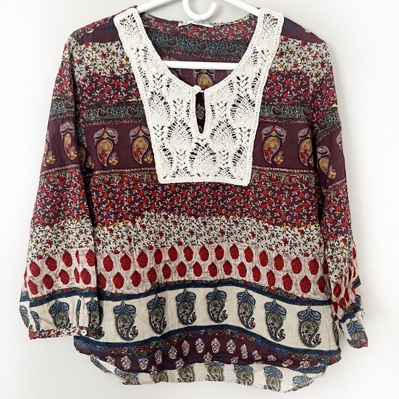Grifflin Paris Boho Crochet Top Medium Patchwork Paisley Floral Peasant Festival - Picture 1 of 10